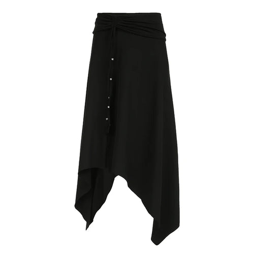 Load image into Gallery viewer, Gothic Dark Harajuku Asymmetrical Maxi Skirt Beading Drawstring Folds Autumn Women Skirts Long Korean Party Clothing
