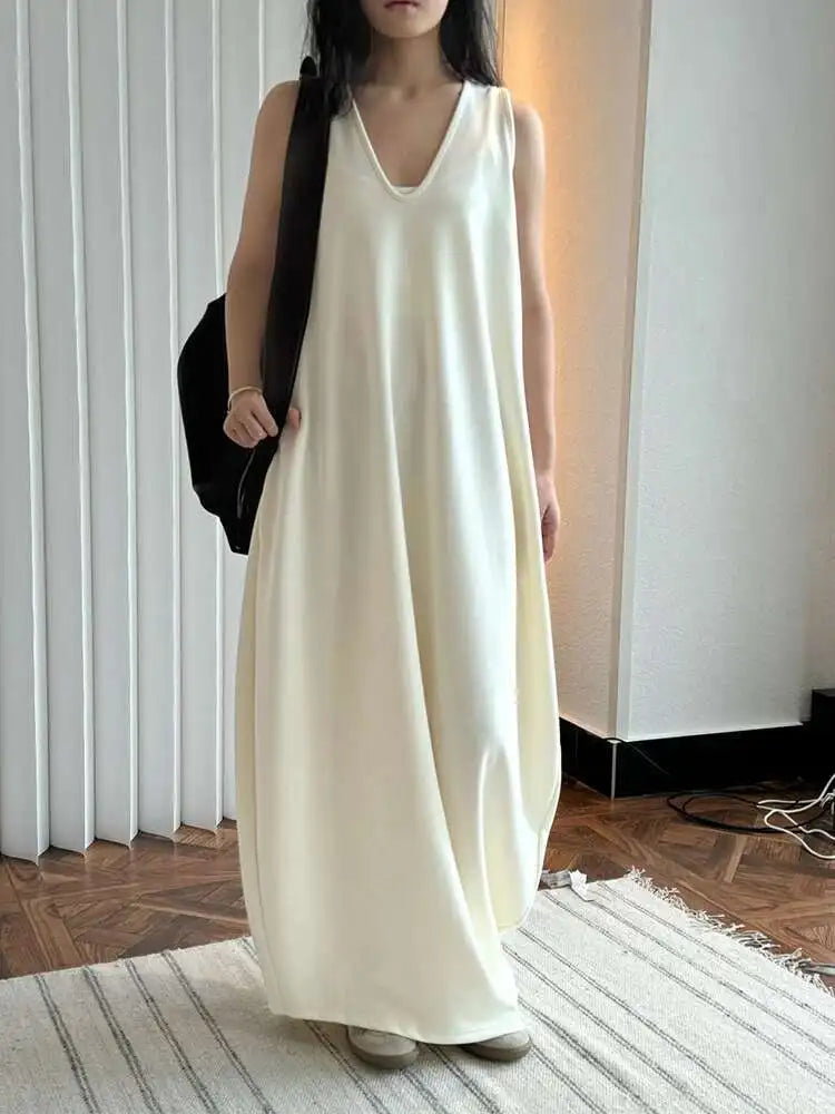 Women Black Brief Irregular Shaped Pocket Long Elegant Dress New V-Neck Sleeveless Fashion Tide Spring Autumn 2025 1DH9419