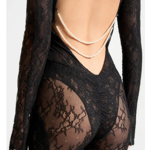 Load image into Gallery viewer, Sexy Lace Patchwork Long Sleeved See Through Women Jumpsuit Tight Backless Autumn Winter New 2024 Female Party Clothing
