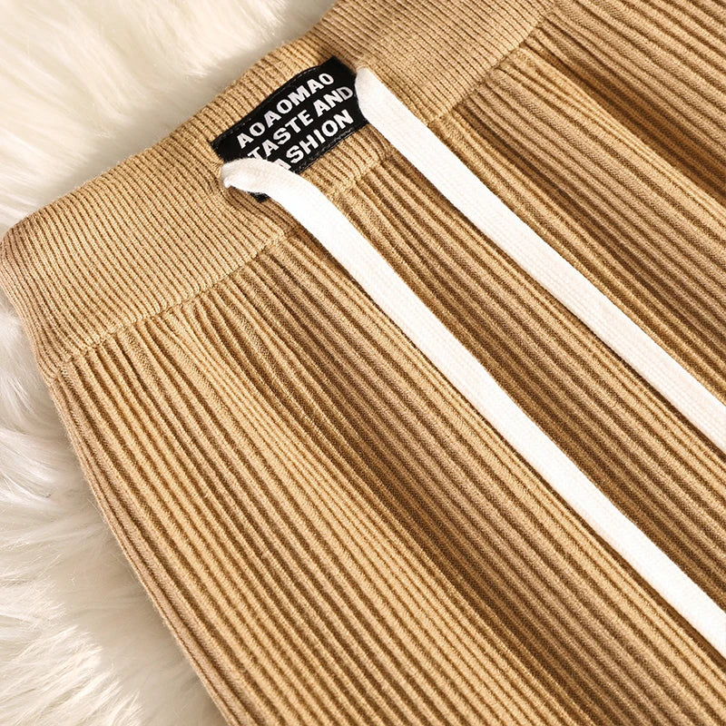 Casual Knit Midi Pencil Skirt Women 2022 Fashion Elastic High Waist Office Lady A-line Skirts Streetwear Autumn Winter