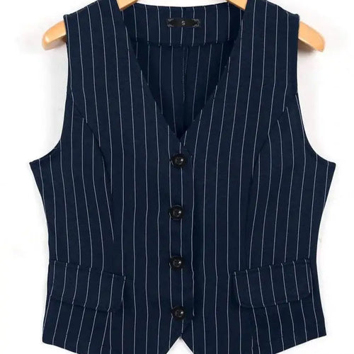 Load image into Gallery viewer, Black White Blue Stripe V Neck Sexy Sleeveless Tank Tops Summer Clothes Women Fashion Single Breasted Asymmetrical Vest Trendy
