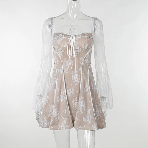 Load image into Gallery viewer, Elegant Print Mini Dress For Women Autumn Winter New Square Collar Long Sleeve Backless Loose Club Party Sexy Dress
