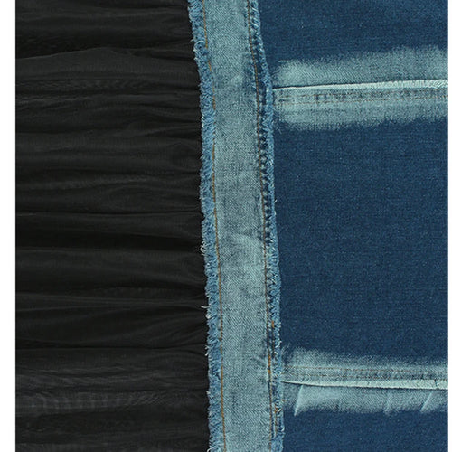 Load image into Gallery viewer, Women Black Denim Burr Mesh Spliced Big Size Vest Dress New Lapel Sleeveless Fashion Tide Spring Autumn 2025   1DJ1352
