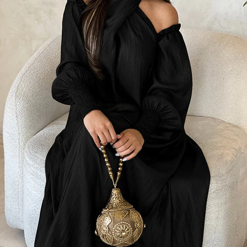 Load image into Gallery viewer, American Retro Halter-neck Loose Dress Cold Shoulder Puff Sleeves H-line Maxi Dress 2025 New Elegant Evening Dresses
