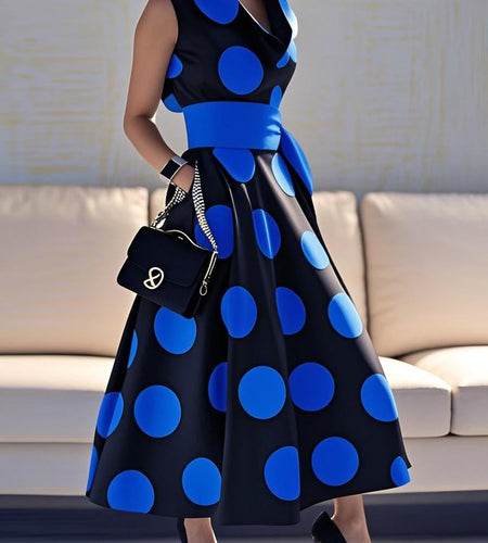 Women's Elegant Polka-dot Maxi Dresses 2025 Summer Dress Tied Waist  A-line Long Dress for Woman Clothing Party Dresses