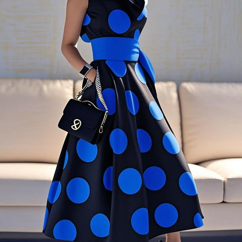 Load image into Gallery viewer, Women&#39;s Elegant Polka-dot Maxi Dresses 2025 Summer Dress Tied Waist  A-line Long Dress for Woman Clothing Party Dresses
