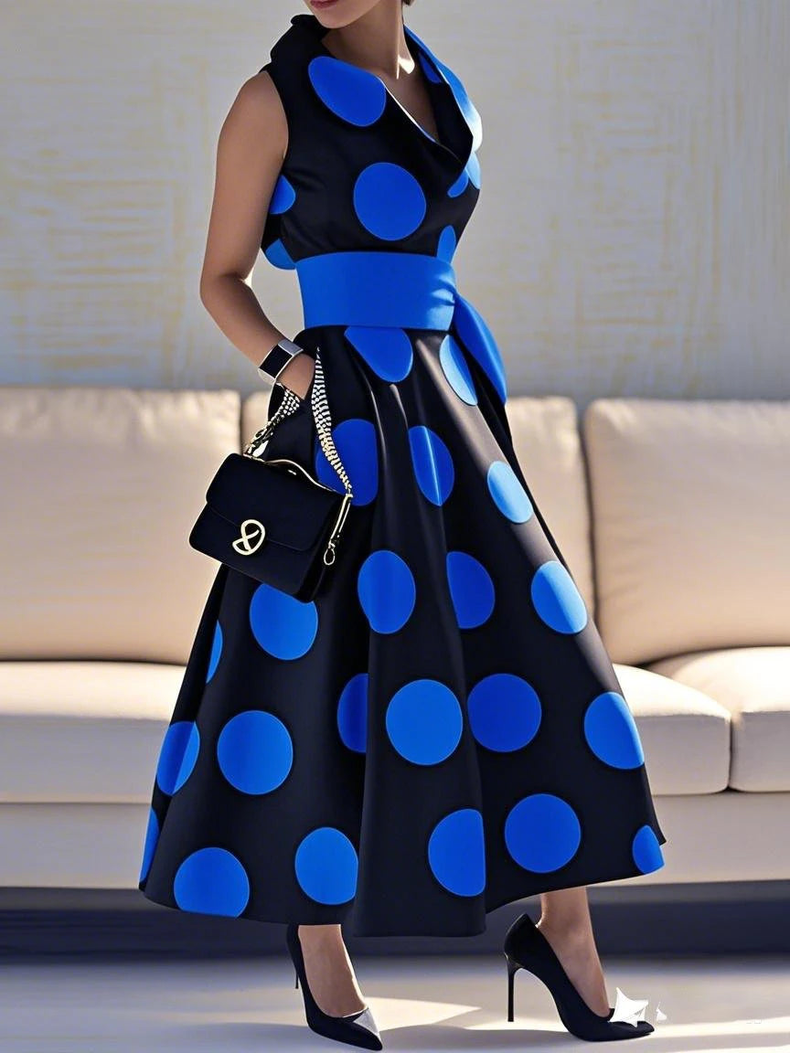 Women's Elegant Polka-dot Maxi Dresses 2025 Summer Dress Tied Waist  A-line Long Dress for Woman Clothing Party Dresses