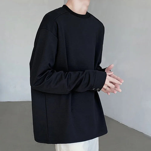 Load image into Gallery viewer, Long Sleeved T-shirt Cuff Design Round Neck Men Loose Versatile Base Solid Color Simple Korean Fashion Male Tops
