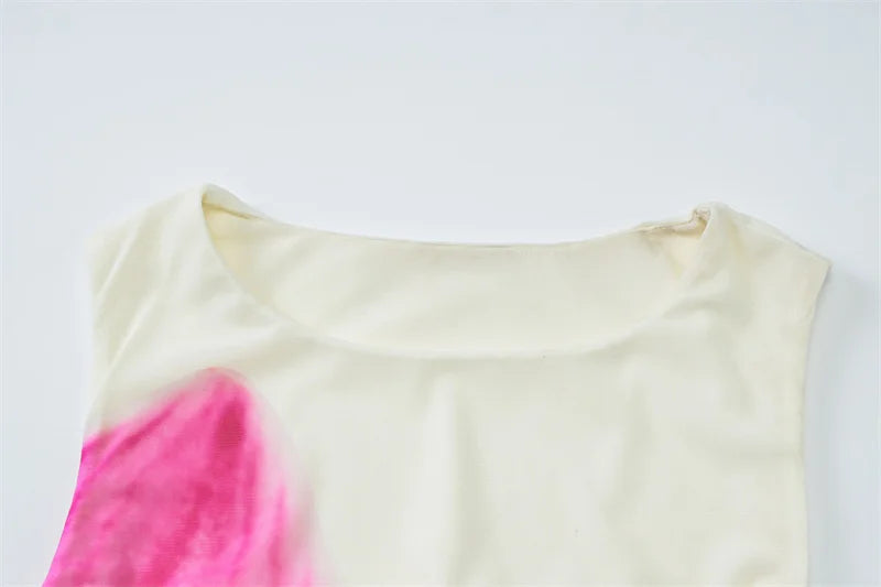 Mesh Floral Print Sexy Mini Dress Women Robe Summer New O Neck Sleeveless Slim Beach Holiday Bodycon Club Dress