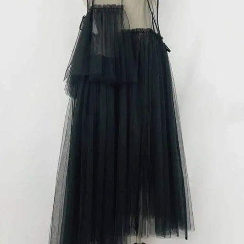 Load image into Gallery viewer, Women Green Mesh Irregular Elegant Dress New Round Neck Sleeveless Loose Fit Fashion Tide Spring Summer 2025 1DF9867
