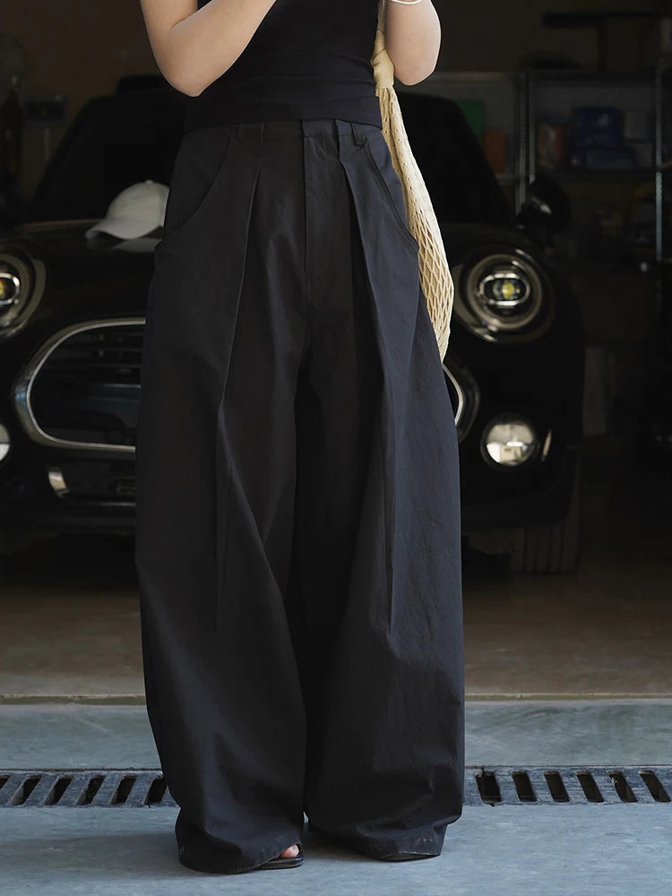 High Waist Khaki Pleated Pocket Brief Long Wide Leg Pants New Trousers Women Fashion Tide Spring Autumn 2025  1DJ1347
