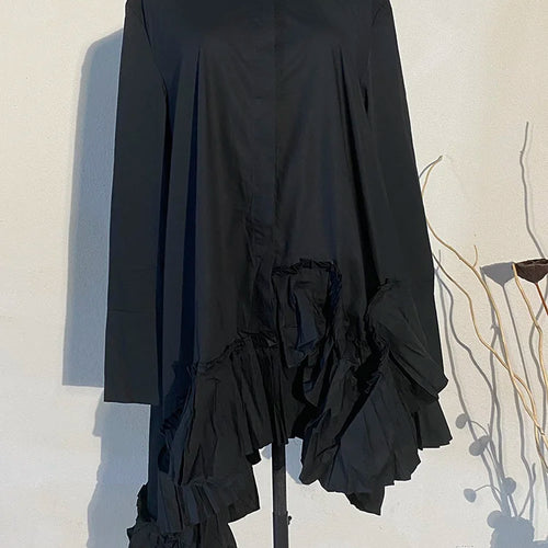 Load image into Gallery viewer, Women White Ruffles Irregular Long Blouse New Stand Collar Long Sleeve Loose Fit Shirt Fashion Spring Autumn 2025 JI82400
