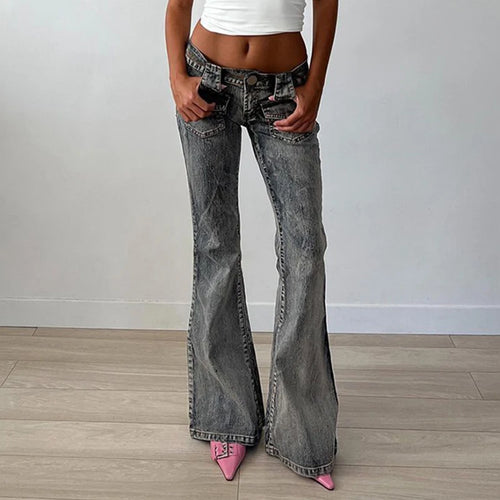 Load image into Gallery viewer, Streetwear Chic Low Waist Jeans for Women Denim Cargo Style Distressed Vintage Flared Trousers Slim Elegant Pants New
