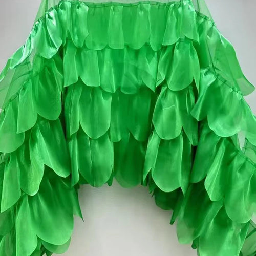 Load image into Gallery viewer, Solid Sheer Spliced Ruffles Folds Fashion Blouses for Women Round Neck Long Sleeves Elegant Blouse Female Clothing
