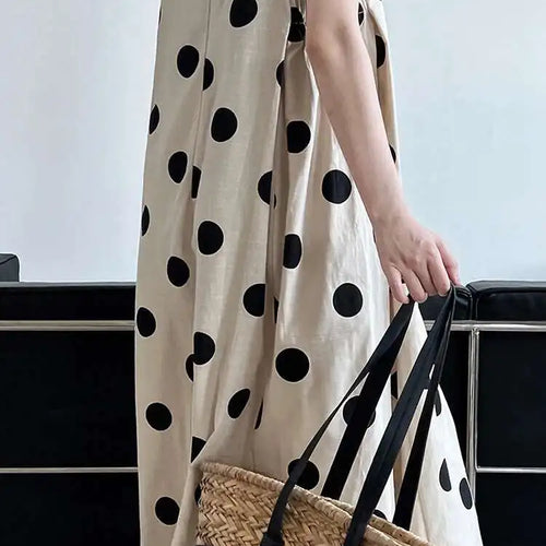 Load image into Gallery viewer, Women White Dot Printed Pleated Big Size Elegant Dress New Round Neck Sleeveless Fashion Tide Spring Summer 2025 1DJ0367

