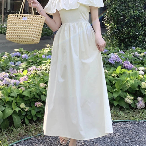 Load image into Gallery viewer, Elegant Ruffles Slash Neck Fashion Women&#39;s Dresses Slim Waist Solid Color Female Maxi Dress Summer Simple Office Ladies
