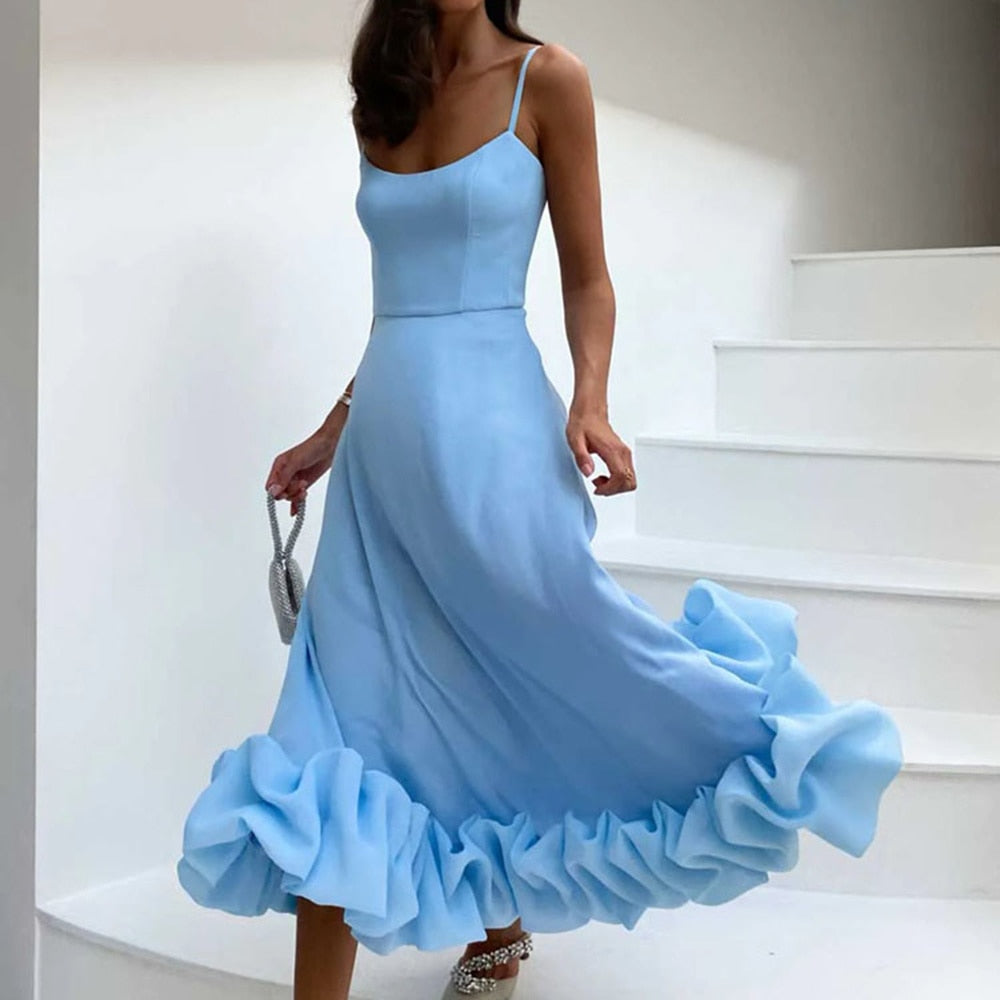 Slim Solid Dresses For Women Square Collar Sleeveless High Waist Off Shoulder Elegant Dress Female Fashion