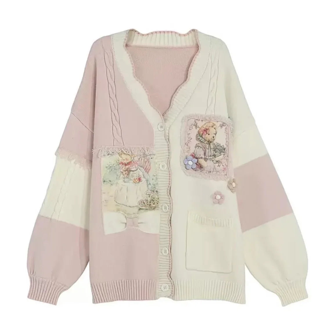 Autumn New Sweet Y2k Kawaii Cute Cartoon Sweaters Fashion All Match Tassels Vintage Jumpers Loose Women Harajuku Twist Knitwear