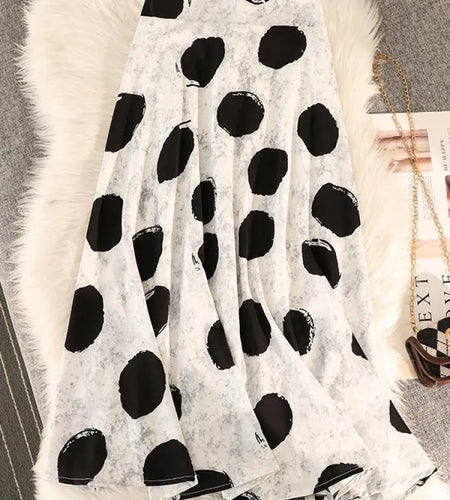 Vintage Women Casual Dot Print Pleated A-line Skirt Elegant Elastic High Waist Female Summer Festival Party Midi Skirts Boho New