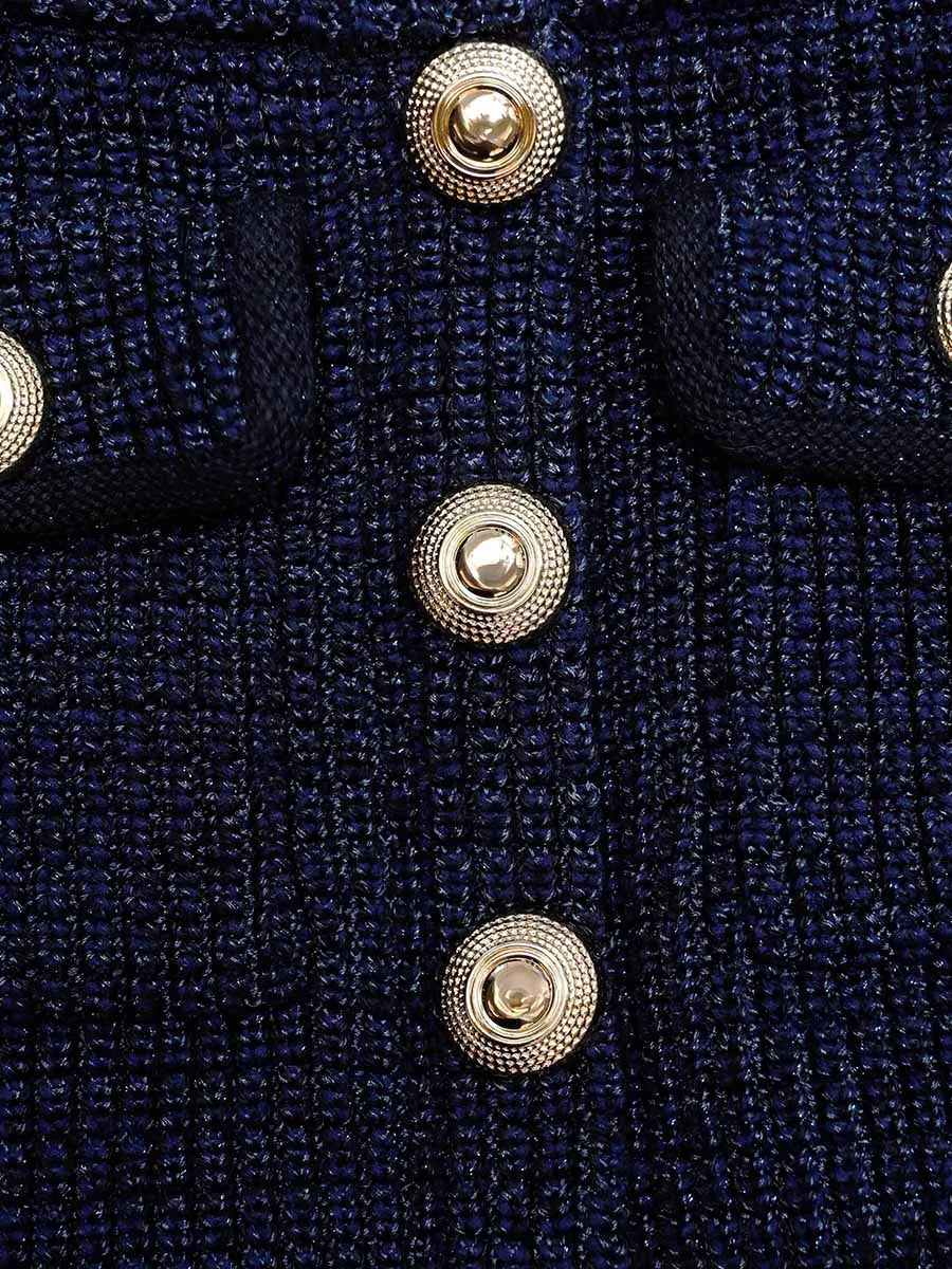 Temperament Knit Two Oiece Sets for Women Square Neck Long Sleeves Spliced Button Top High Waist Skirt Set Female