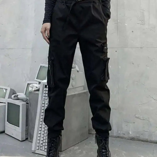 Load image into Gallery viewer, High Elastic Waist Black Belted Zipper Pockets Pants New Loose Fit Trousers Women Fashion Tide Spring Autumn 2025 1DF4632
