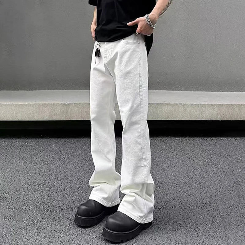 Men's Jeans New American Micro Flared Denim Pants Slim Fit Solid Color High Street Stylish Male Casual Trousers 9W1483