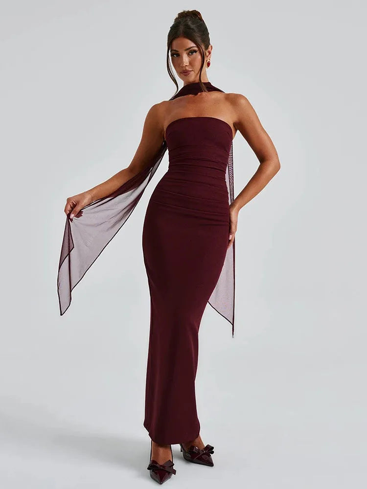 Elegant Strapless Zipper Bodycon Slit Party Club Evening Dress Women Sexy Sleeveless Backless Long Summer 2025 Vestidos
