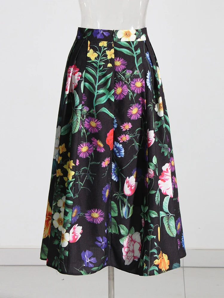 Summer Skirts For Women High Waist Patchwork Zipper A Line Elegant Knee Length Skirt Female Fashion Style