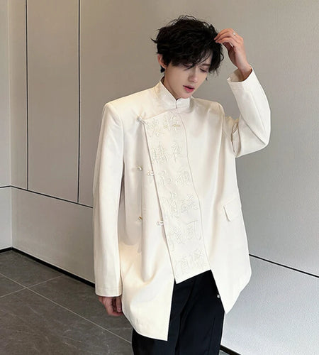 Spring Men's Suit Coat Solid Color Single Breasted Stand Collar New Chinese Style Fashion Tide Blazer Letter 9W1343