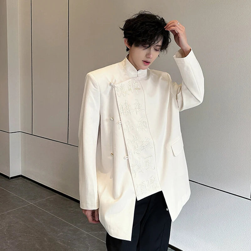 Spring Men's Suit Coat Solid Color Single Breasted Stand Collar New Chinese Style Fashion Tide Blazer Letter 9W1343