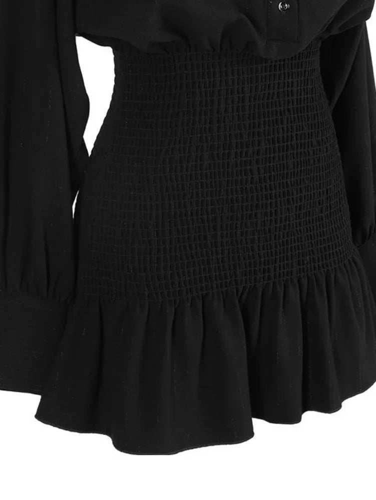 Korean Black Shirt Dress Kpop Fashion Bodycon Wrap Slim Sheath Dresses Designer Long Sleeve Outfits Autumn Streetwear