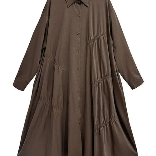 Load image into Gallery viewer, Women Coffee Pleated Spliced Big Size Midi Shirt Dress New Lapel Long Sleeve Fashion Tide Spring Autumn 2025 1DH7416
