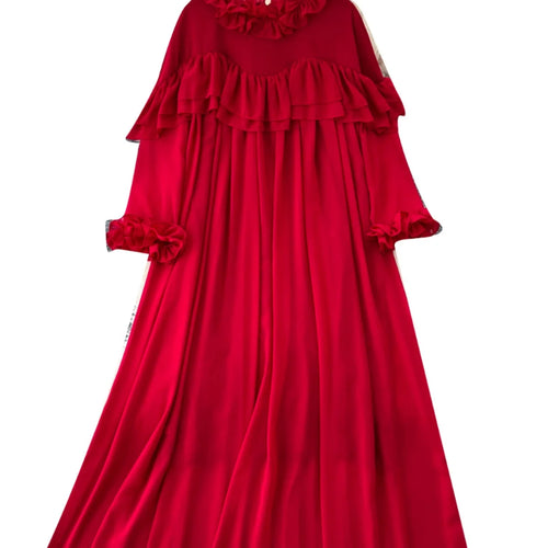 Load image into Gallery viewer, French 2024 Autumn New Solid Elegant Ruffle Edge Neck Long Sleeves Dress Women Vintage Loose Vacation Pleated Dress Popular Chic
