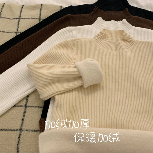Load image into Gallery viewer, Solid Warm Elegant Fashion Half Turtleneck Sweater Women 2023 Autumn Winter Vintage Basic Long Sleeve Plush Pullover Tops Simple
