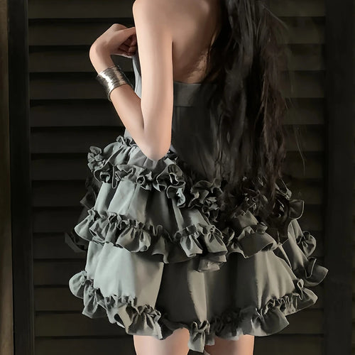 Load image into Gallery viewer, Solid Spliced Ruffles Slimming Dresses For Women Strapless Sleeveless High Waist Temperament Mini Dress Female New
