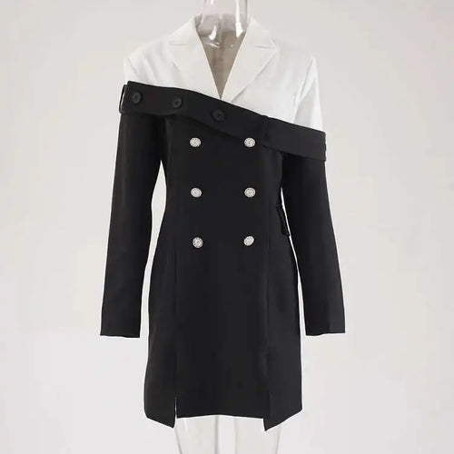 Load image into Gallery viewer, Women Black Double Breasted Color-block Mini Blazer Dress New Lapel Long Sleeve Fashion Tide Spring Autumn 2025 CPDB254
