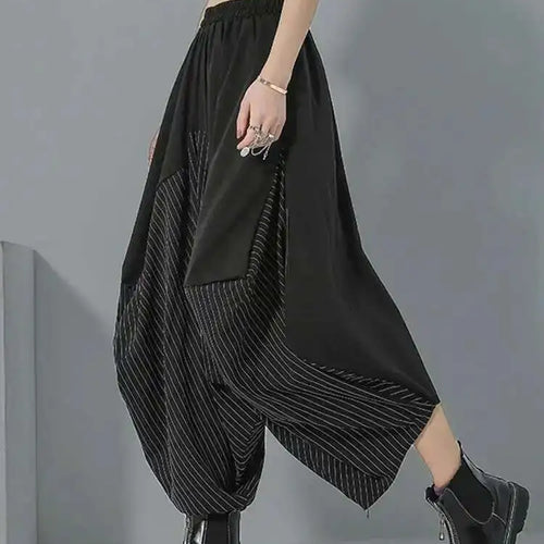 Load image into Gallery viewer, High Elastic Waist Black Irregular Striped Pants New Loose Fit Trousers Women Fashion Tide Spring Autumn 2025 1DF4666
