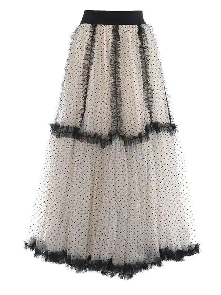 High Elastic Waist Red Dot Mesh Ruffles Elegant A-line Half-body Skirt Women Fashion Tide New Spring Autumn 2025 1DH6335