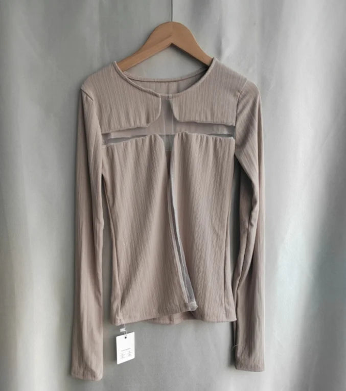 See Through Sexy Black Gothic Tshirts Y2k Aesthetic Cross Gauze Patchwork Women Tees Casual Grunge Harajuku T-shirt Femme