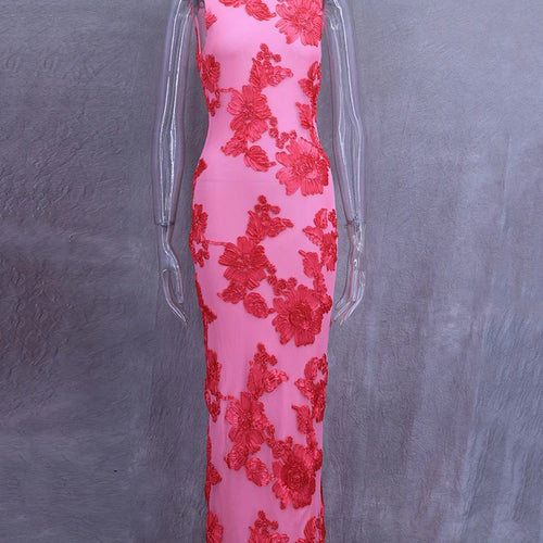 Load image into Gallery viewer, Elegant Floral Print Sexy Maxi Dress For Women Embroidered Applique Tank Dress Femme Bodycon Club Party Long Dress
