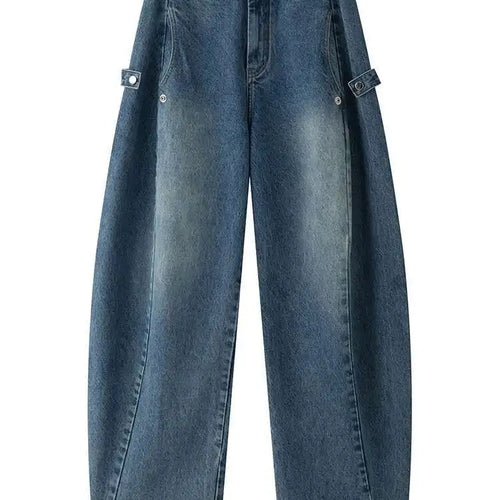 Load image into Gallery viewer, High Waist Blue Denim Shaped Buckle Long Casual Wide Leg Jeans New Women Trousers Fashion Tide Spring Autumn 2025 1DH9091
