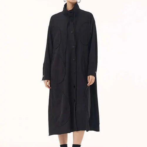 Load image into Gallery viewer, Women Army Green Patch Drawstring Big Size Midi Dress New Stand Collar Long Sleeve Fashion Tide Spring Autumn 2025 1DH9211
