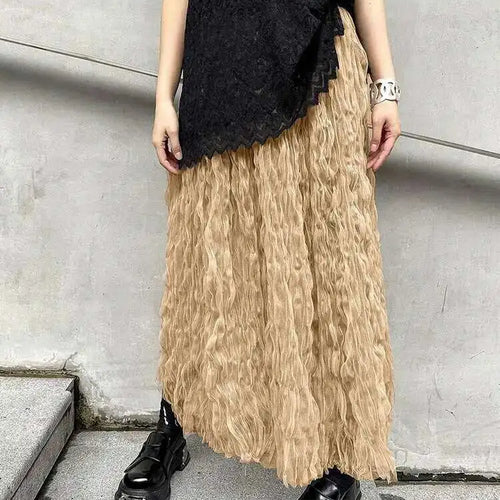 Load image into Gallery viewer, High Elastic Waist Black Pleated Mesh Casual A-line Half-body Skirt Women Fashion Tide New Spring Autumn 2025  1DH5148
