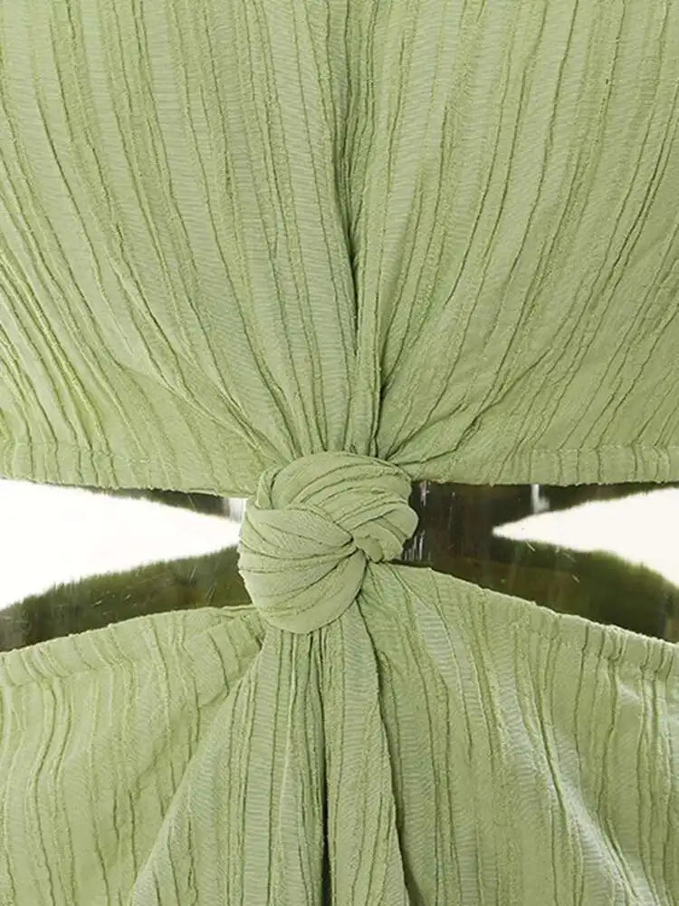 Women Green Waist Knot Cut-out Long Elegant Dress New Round Neck Sleeveless Loose Fit Fashion Spring Summer 2025 17A7128