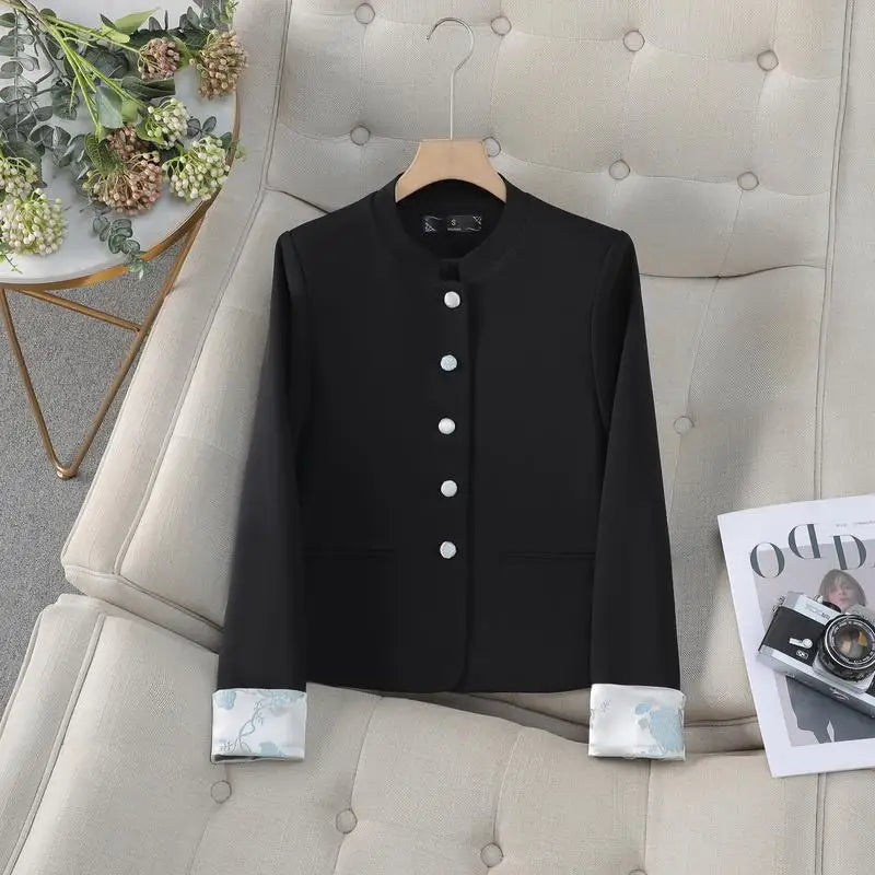 Vintage Fashion Temperament Elegant Patchwork Long Sleeve Jacket Women Festival Slim Cardigan Blazer Coat Clothing Spring Autumn