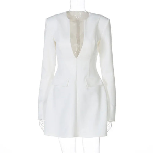 Load image into Gallery viewer, Deep V Neck Long Sleeve Sexy Mini Dress For Women Fashion Two Pocket High Waist A-line Club Party Sexy Dress Elegant
