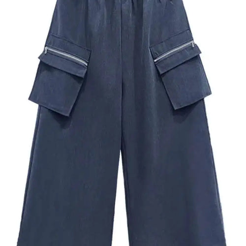 Load image into Gallery viewer, High Elastic Waist Blue Detachable Pocket Wide Leg Pants New Trousers Women Fashion Tide Spring Autumn 2025 1DH4773
