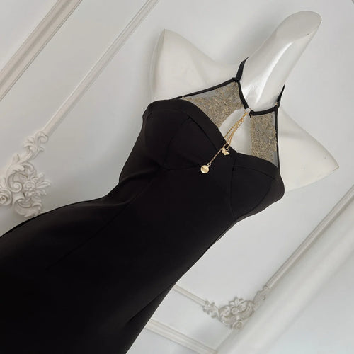 Load image into Gallery viewer, Summer 2024 Black Patchwork Lace Sleeveless Backless Elegant Sexy Club Halter Short Dress Women Festival Hollow Out  Party Dress
