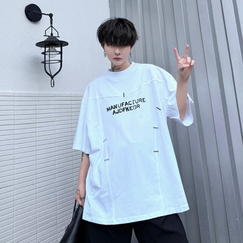 Load image into Gallery viewer, Male Tee Summer Round Neck Letter Printing Rivet Decoration Loose Short Sleeve Men&#39;s T-shirt High Street 28W3292
