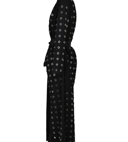 Women Black Hollow Out Belted Long Trench New V-neck Long Sleeve Windbreaker Fashion Tide Spring Autumn 2025 1DH532401